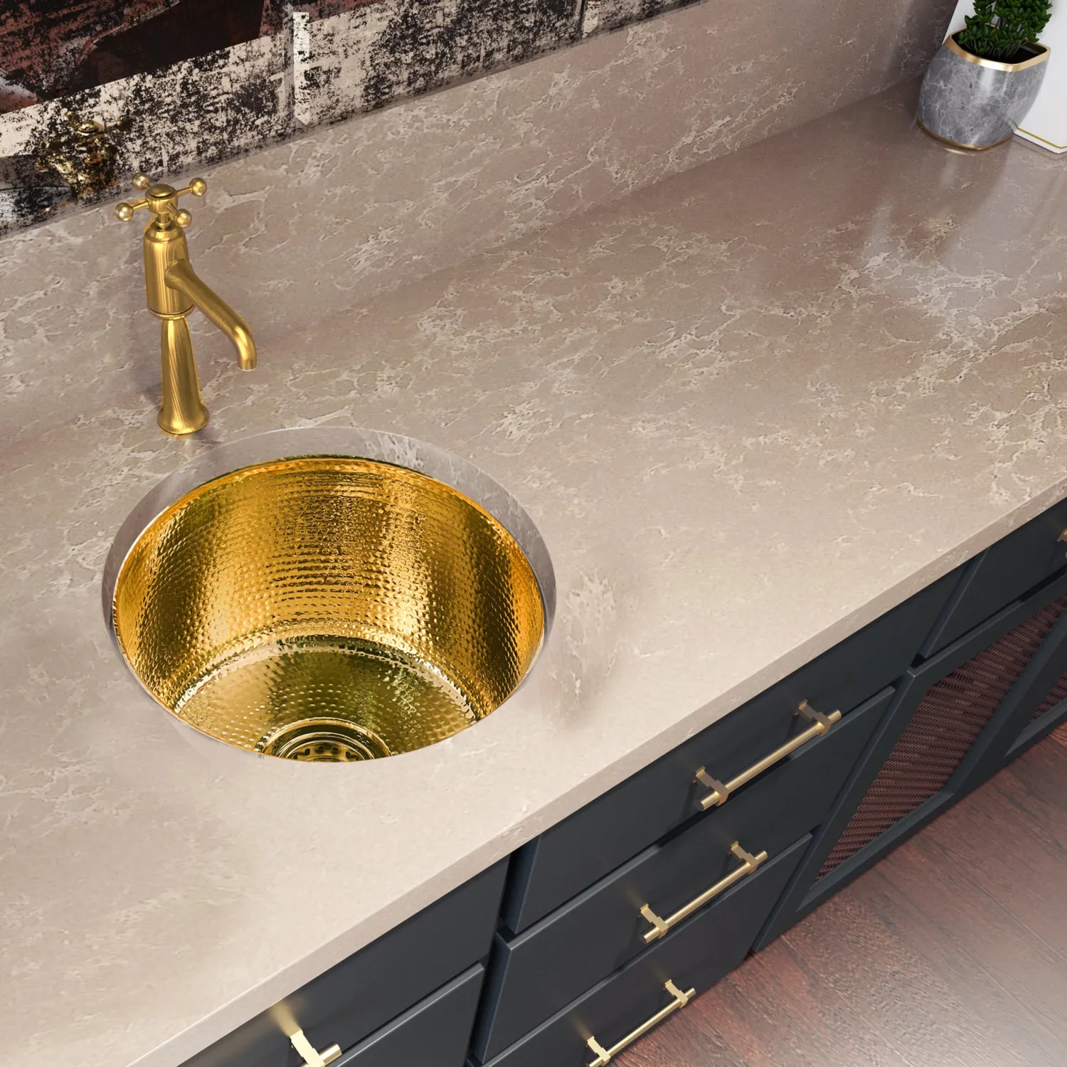 Outlet 15"Hand Hammered Round Brass Bar Sink Sinks For Tight Spaces|Bar / Prep Sinks