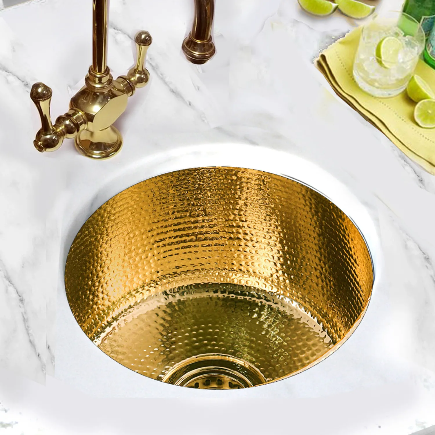 Outlet 15"Hand Hammered Round Brass Bar Sink Sinks For Tight Spaces|Bar / Prep Sinks