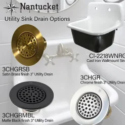 3-Inch Utility Sink Grid Drain | Matte Black Sink Drains, Disposer Flanges & Air Gaps|Laundry & Utility Sinks
