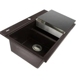 Discount Large Double Bowl Prep Station Topmount Granite Composite Drop-In / Top Mount Sinks|Double Bowl Sinks