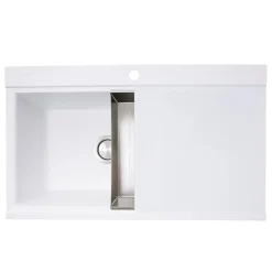 Online Large Double Bowl Prep Station Topmount Granite Composite White Drop-In / Top Mount Sinks|Double Bowl Sinks