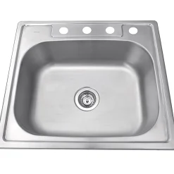 NS2522-8 - 25" Small Rectangle Single Bowl Self Rimming Stainless Steel Drop in Kitchen Sink, 18 Gauge Drop-In / Top Mount Sinks|Stainless Steel Sinks