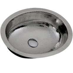 Online OVS-OF 17.5-Inch x 13.75-Inch Hand Hammered Stainless Steel Oval Undermount Bathroom Sink with Overflow Undermount|Stainless Steel Sinks