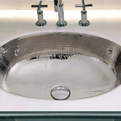 Online OVS-OF 17.5-Inch x 13.75-Inch Hand Hammered Stainless Steel Oval Undermount Bathroom Sink with Overflow Undermount|Stainless Steel Sinks