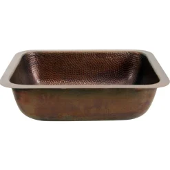 Hot REHC - 17-Inch x 14-Inch Hammered Copper Rectangle Undermount Bathroom Sink, 1.5-Inch Drain Undermount