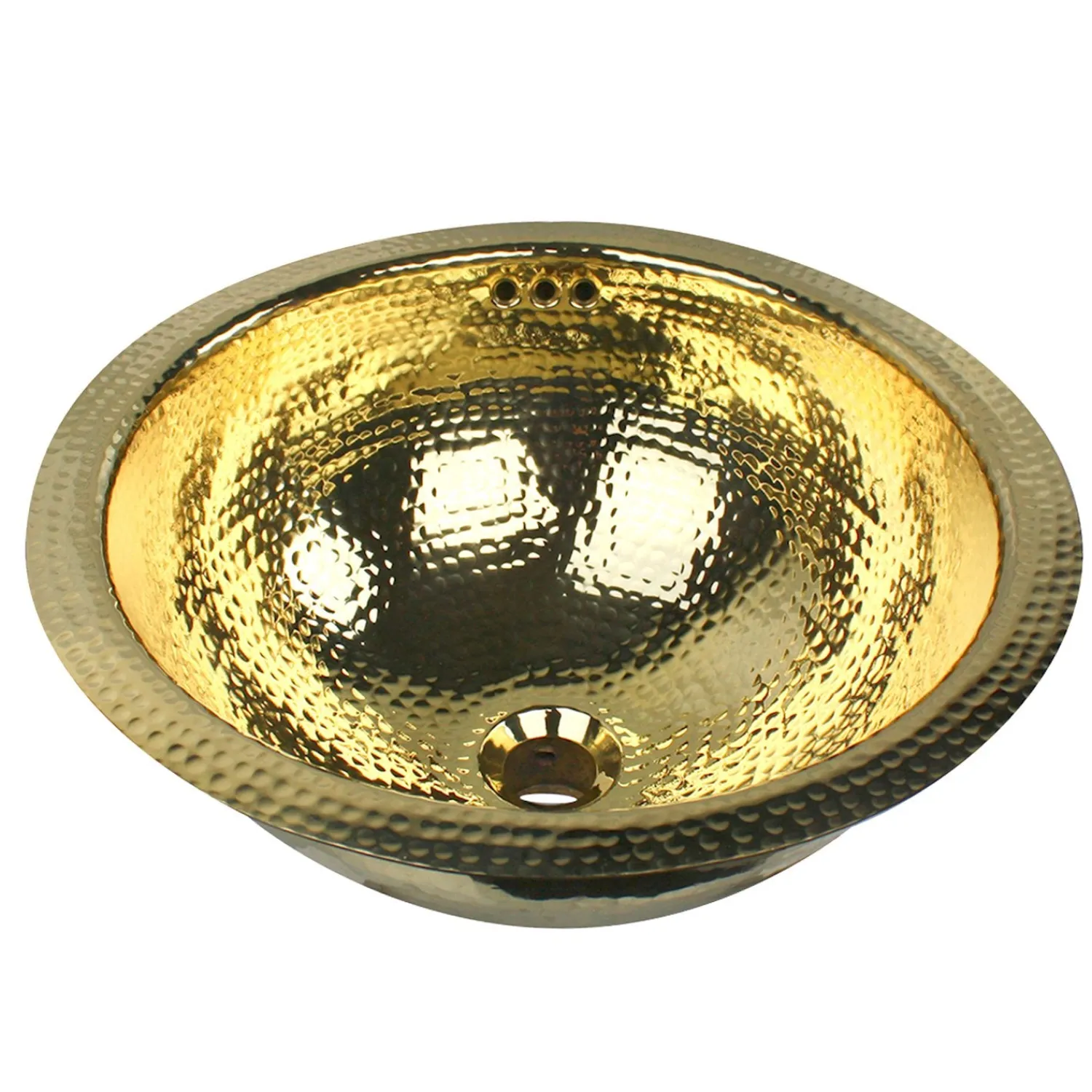 Discount RLB - 16.5-Inch Hammered Brass Round Undermount Bathroom Sink with Overflow Undermount
