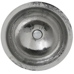 Online RLS-OF 16.875-Inch Hand Hammered Stainless Steel Round Undermount Bathroom Sink with Overflow Undermount|Stainless Steel Sinks