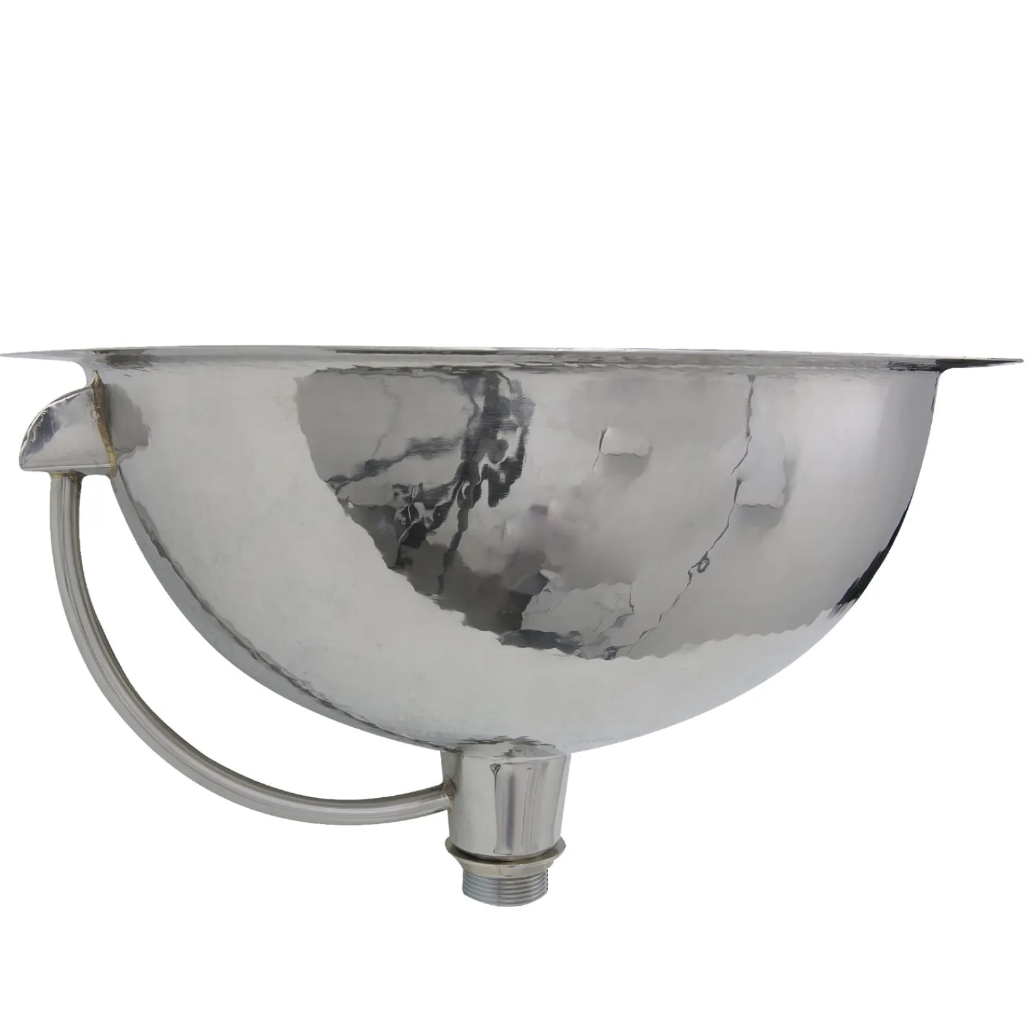 Online RLS-OF 16.875-Inch Hand Hammered Stainless Steel Round Undermount Bathroom Sink with Overflow Undermount|Stainless Steel Sinks