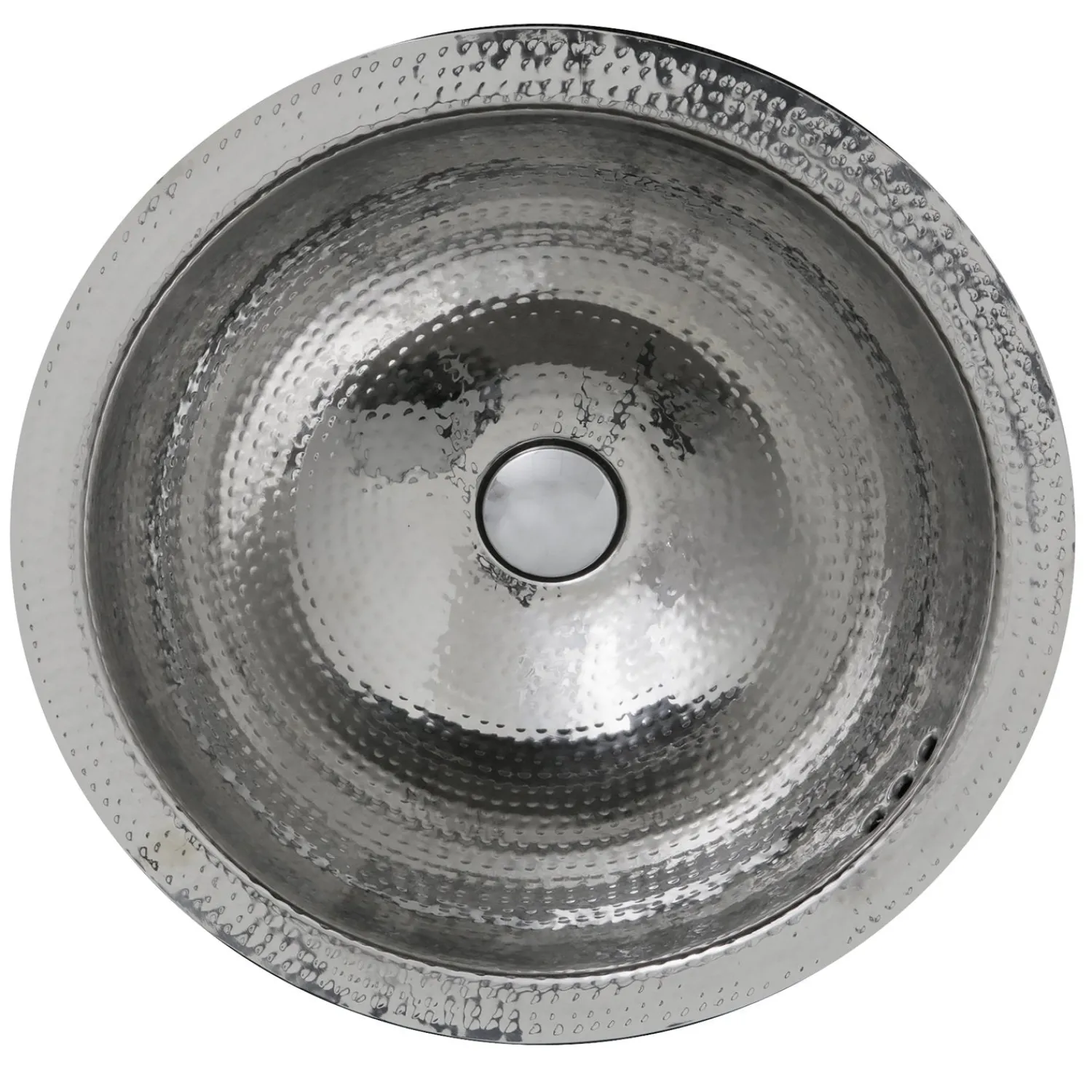 Online RLS-OF 16.875-Inch Hand Hammered Stainless Steel Round Undermount Bathroom Sink with Overflow Undermount|Stainless Steel Sinks