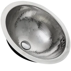 Online RLS-OF 16.875-Inch Hand Hammered Stainless Steel Round Undermount Bathroom Sink with Overflow Undermount|Stainless Steel Sinks