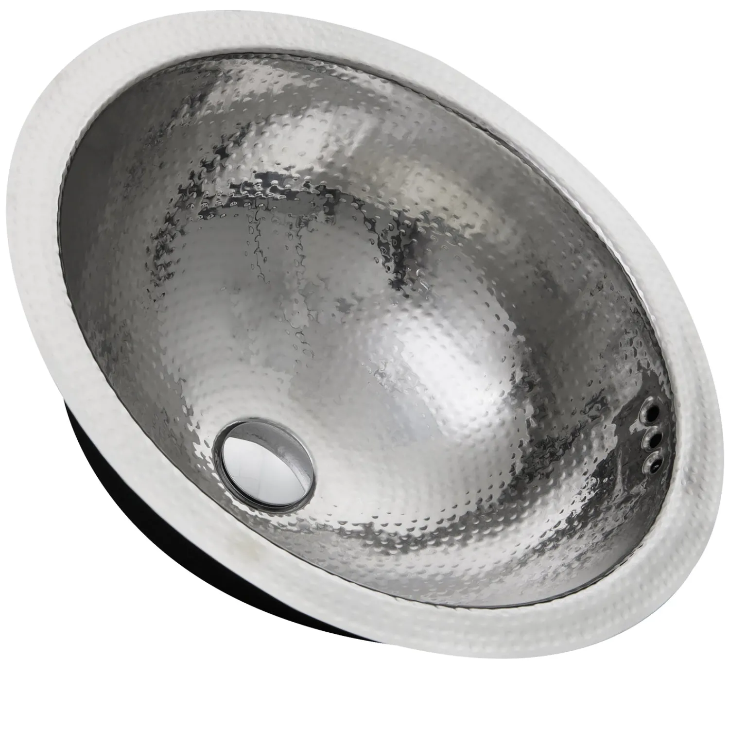 Online RLS-OF 16.875-Inch Hand Hammered Stainless Steel Round Undermount Bathroom Sink with Overflow Undermount|Stainless Steel Sinks