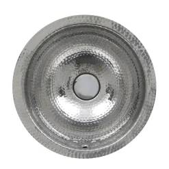 Clearance ROS-OF 13-Inch Hand Hammered Stainless Steel Round Undermount Bathroom Sink with Overflow Undermount|Stainless Steel Sinks