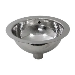 Clearance ROS-OF 13-Inch Hand Hammered Stainless Steel Round Undermount Bathroom Sink with Overflow Undermount|Stainless Steel Sinks