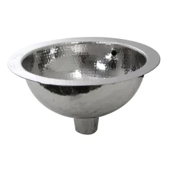 Clearance ROS-OF 13-Inch Hand Hammered Stainless Steel Round Undermount Bathroom Sink with Overflow Undermount|Stainless Steel Sinks