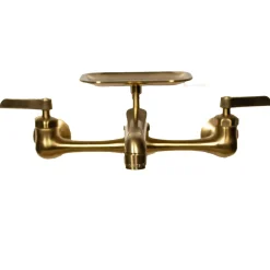 Best Satin Brass Wall Mount Utility Faucet with Soap Dish Wall Mounted Kitchen Faucets