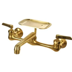 Best Satin Brass Wall Mount Utility Faucet with Soap Dish Wall Mounted Kitchen Faucets