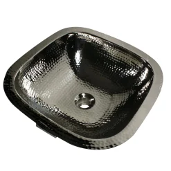 New SQRN-OF 16.25" Hand Hammered Nickel Plated Brass Vanity Sink with Overflow Undermount
