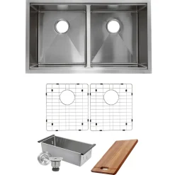 Hot SR-PS-3219-DE-16 Double Equal Workstation Small Radius Undermount Stainless Sink with Accessories Workstation Sinks|Double Bowl Sinks