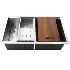 Hot SR-PS-3219-DE-16 Double Equal Workstation Small Radius Undermount Stainless Sink with Accessories Workstation Sinks|Double Bowl Sinks