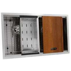Hot SR-PS-3219-DE-16 Double Equal Workstation Small Radius Undermount Stainless Sink with Accessories Workstation Sinks|Double Bowl Sinks