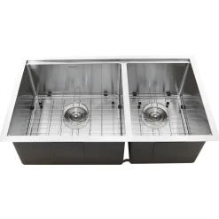 Best SR-PS-3219-OS-16 Offset Double Bowl Workstation Small Radius Undermount Stainless Sink with Accessories Stainless Steel Sinks|Undermount Sinks