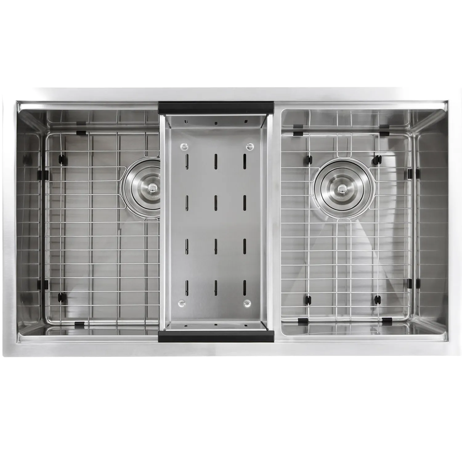 Best SR-PS-3219-OS-16 Offset Double Bowl Workstation Small Radius Undermount Stainless Sink with Accessories Stainless Steel Sinks|Undermount Sinks