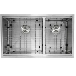 Best SR-PS-3219-OS-16 Offset Double Bowl Workstation Small Radius Undermount Stainless Sink with Accessories Stainless Steel Sinks|Undermount Sinks