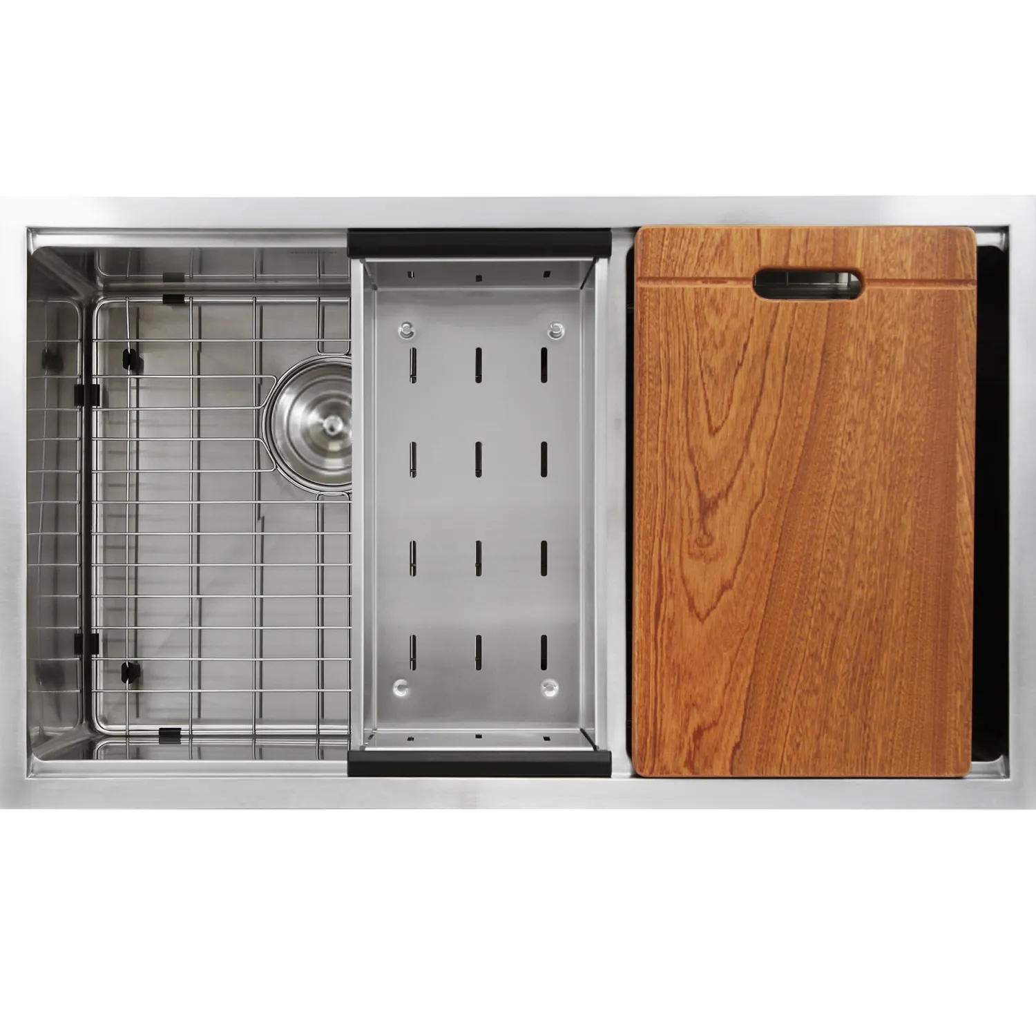 Best SR-PS-3219-OS-16 Offset Double Bowl Workstation Small Radius Undermount Stainless Sink with Accessories Stainless Steel Sinks|Undermount Sinks