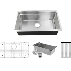 Discount SR-PS-3220-16 - 32" Professional Workstation Small Radius Undermount Stainless Kitchen Sink with Accessories Workstation Sinks|Stainless Steel Sinks