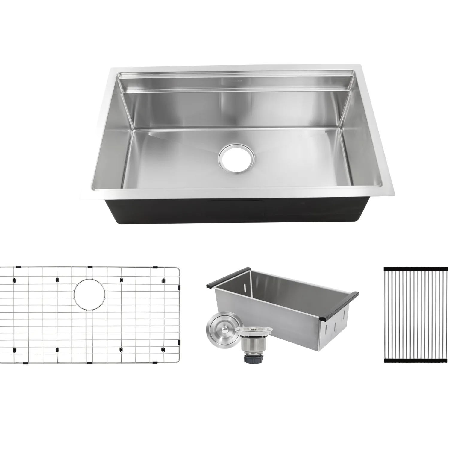 Discount SR-PS-3220-16 - 32" Professional Workstation Small Radius Undermount Stainless Kitchen Sink with Accessories Workstation Sinks|Stainless Steel Sinks