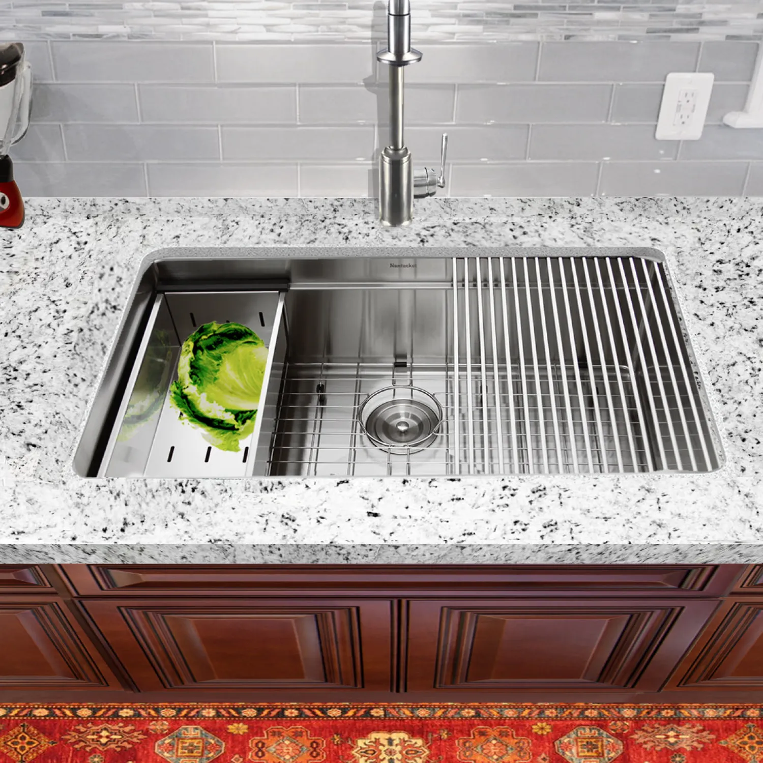 Discount SR-PS-3220-16 - 32" Professional Workstation Small Radius Undermount Stainless Kitchen Sink with Accessories Workstation Sinks|Stainless Steel Sinks