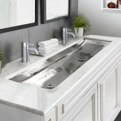 Online TRS48-OF Stainless Steel Double Trough Undermount Bathroom Sink with Overflow Undermount|Stainless Steel Sinks