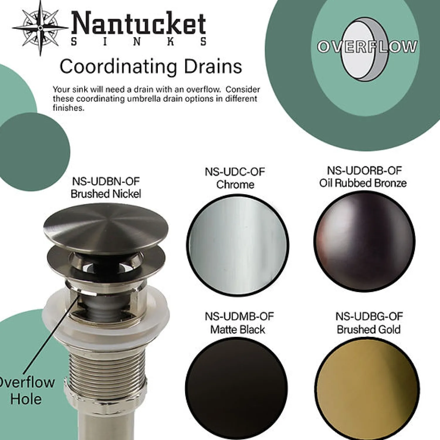 Umbrella Drain with Overflow Sink Drains|Overflow Bathroom Sink Drains