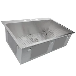 New ZR3322-16 - 33" Large Rectangle Single Bowl Zero Radius Stainless Steel Drop in Kitchen Sink, 16 Gauge - 3 Hole Drop-In / Top Mount Sinks|Stainless Steel Sinks