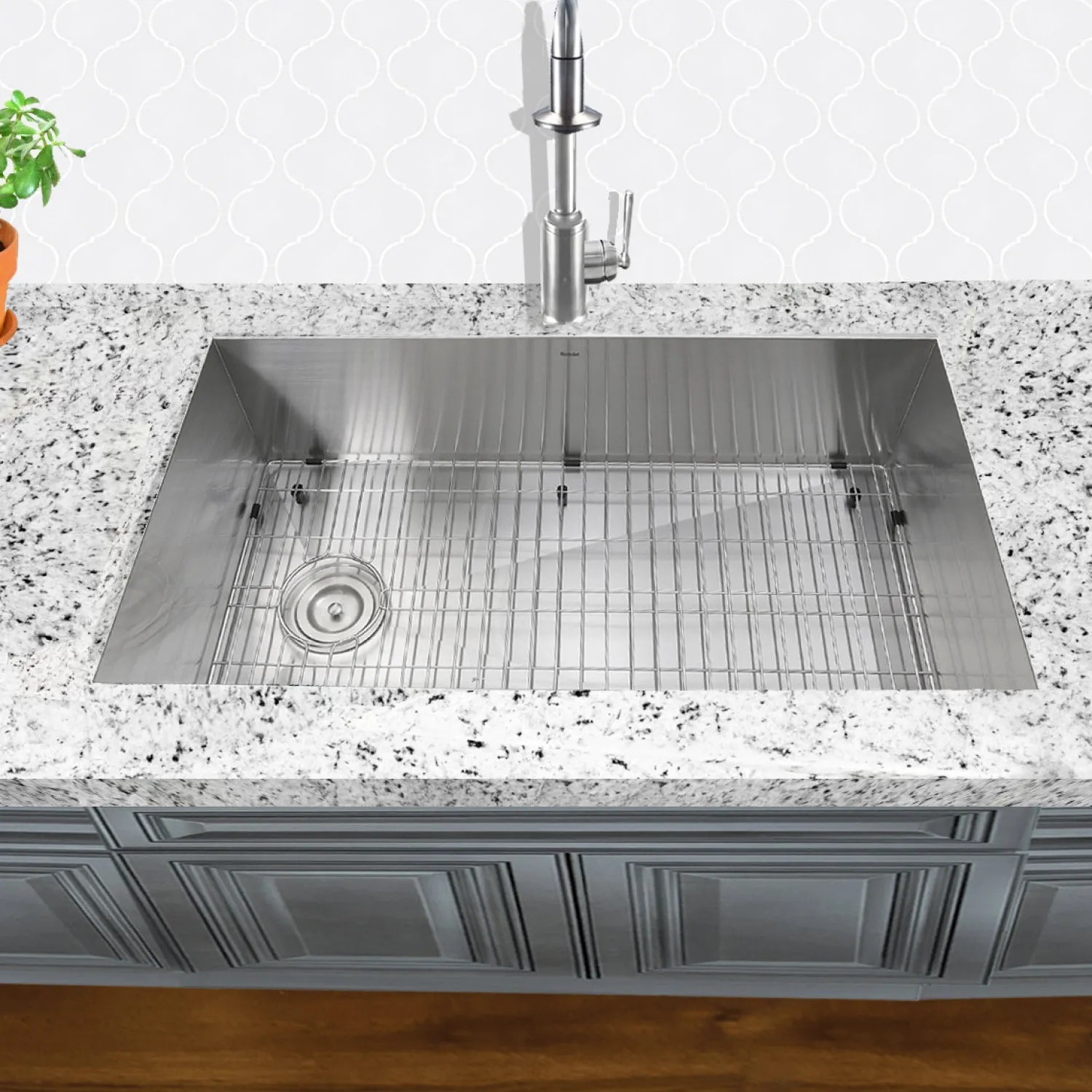 Discount ZR3218-OSD - 32" Pro Series Large Rectangle Single Bowl Undermount Small Radius Stainless Steel Kitchen Sink, Offset Drain Stainless Steel Sinks|Single Bowl Sinks