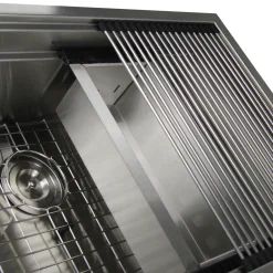 New ZR-PS-3220-16 - 32" Pro Series Workstation Undermount Stainless Steel Kitchen Sink, with Included Rolling Mat, Grid, Colander, and Drain. Workstation Sinks|Stainless Steel Sinks