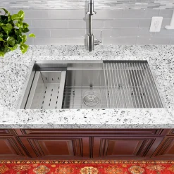 New ZR-PS-3220-16 - 32" Pro Series Workstation Undermount Stainless Steel Kitchen Sink, with Included Rolling Mat, Grid, Colander, and Drain. Workstation Sinks|Stainless Steel Sinks