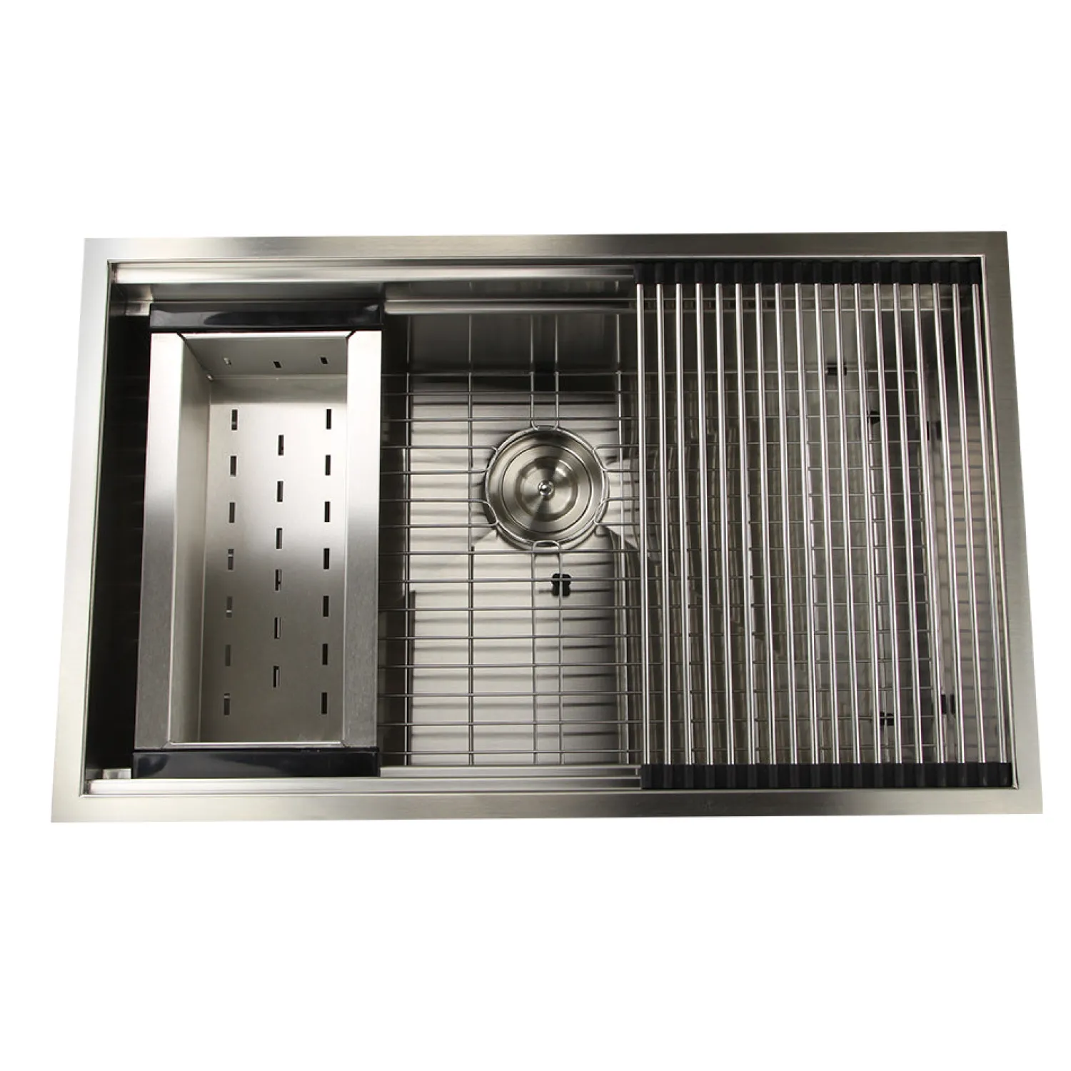 New ZR-PS-3220-16 - 32" Pro Series Workstation Undermount Stainless Steel Kitchen Sink, with Included Rolling Mat, Grid, Colander, and Drain. Workstation Sinks|Stainless Steel Sinks