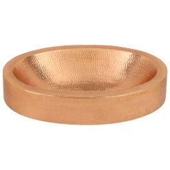 Discount 17" Oval Bright Hammered Copper Recessed Bathroom Sink Semi-Recessed Sinks