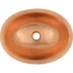 Discount 17" Oval Bright Hammered Copper Recessed Bathroom Sink Semi-Recessed Sinks