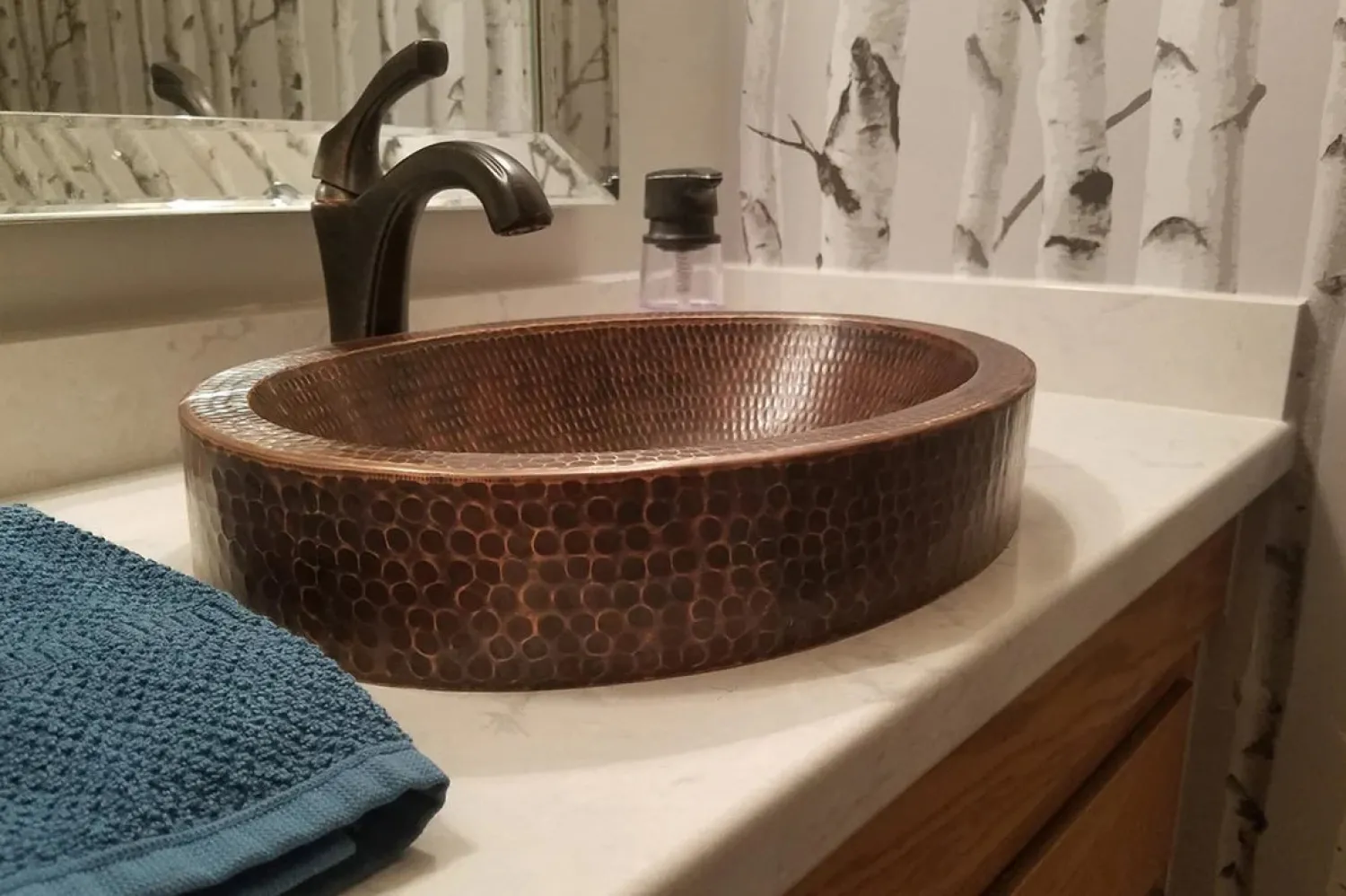 Outlet 17" Oval Dark Hammered Copper Recessed Bathroom Sink Semi-Recessed Sinks