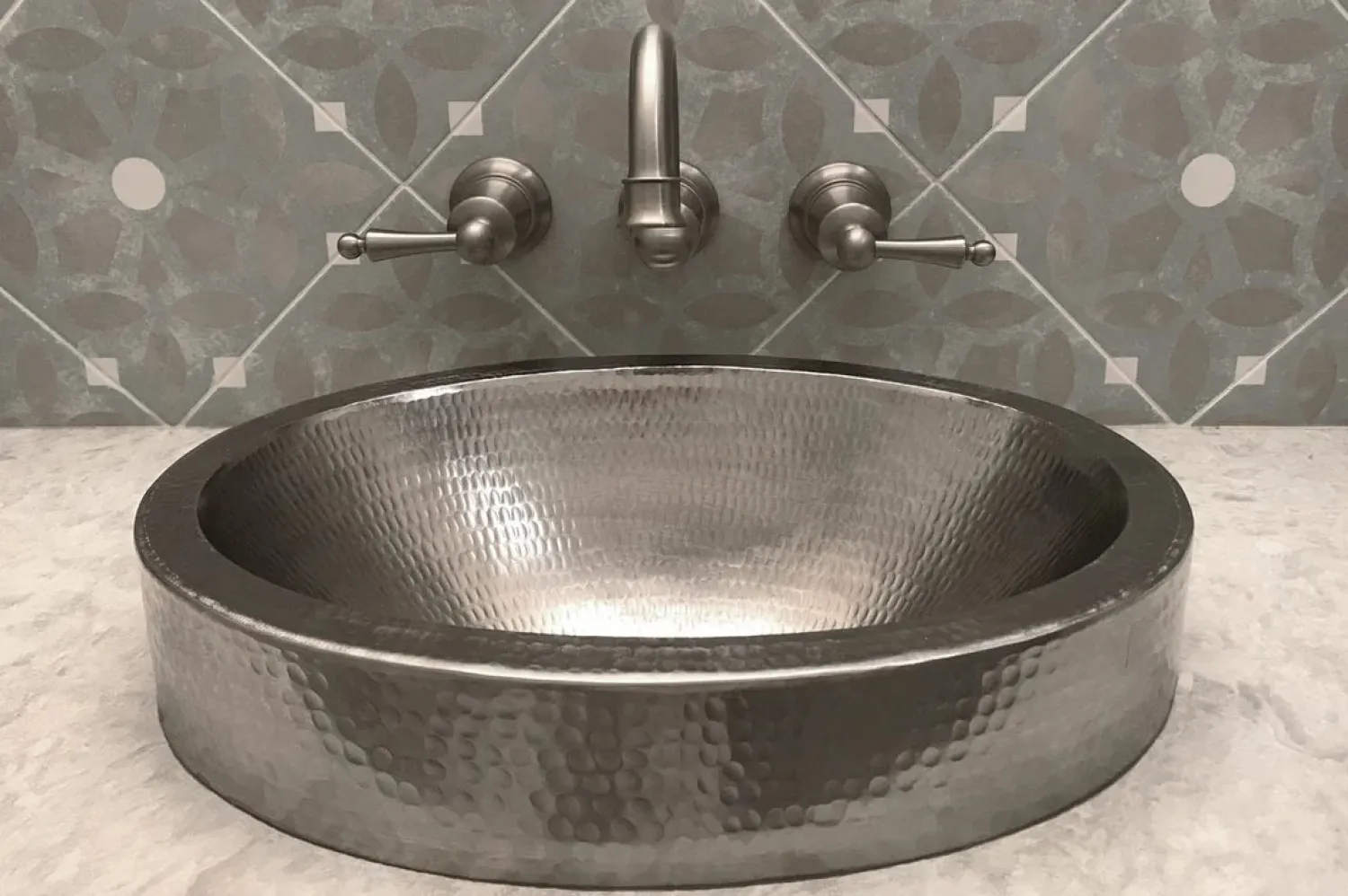 Discount 17" Oval Nickel Plated Hammered Copper Recessed Bathroom Sink Semi-Recessed Sinks