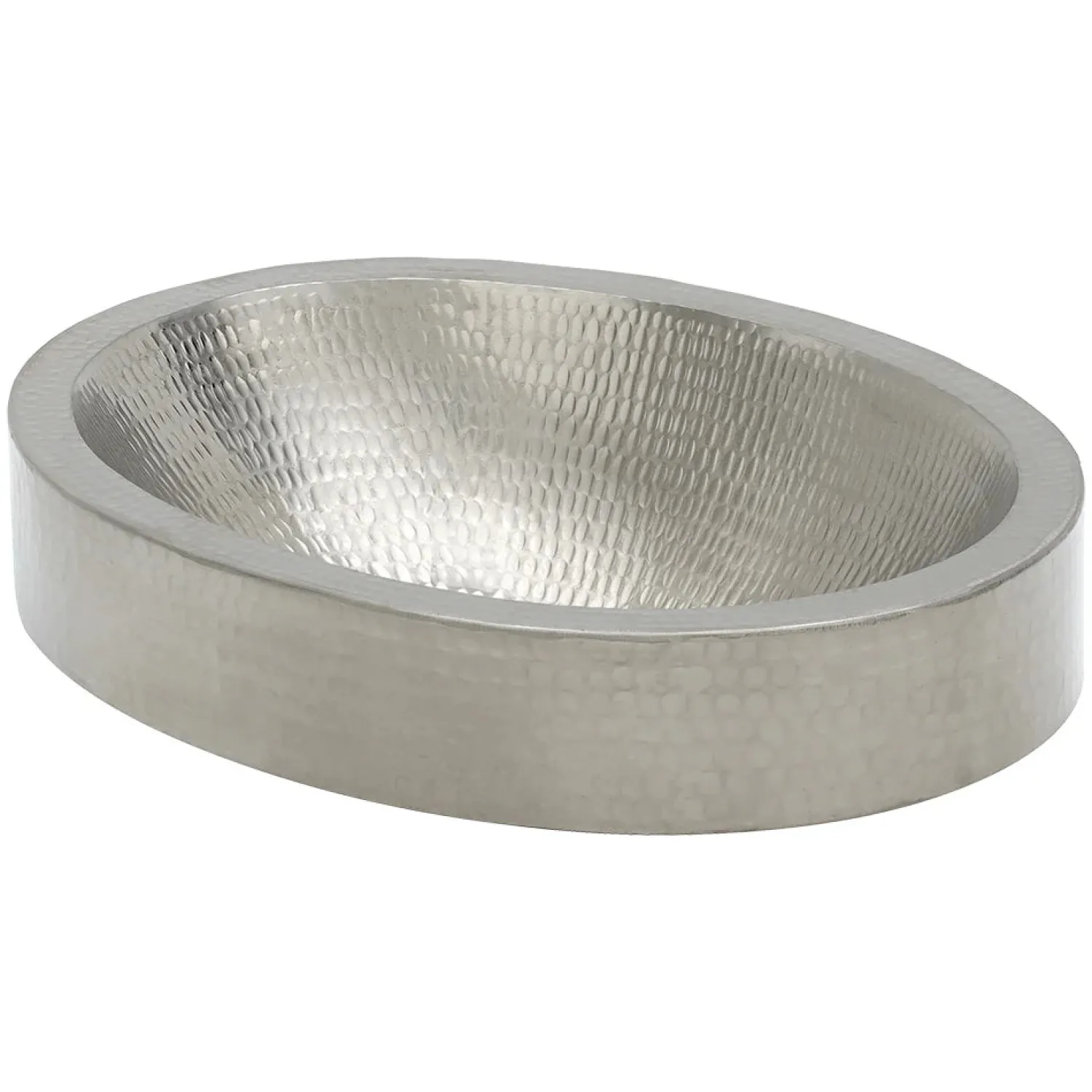 Discount 17" Oval Nickel Plated Hammered Copper Recessed Bathroom Sink Semi-Recessed Sinks