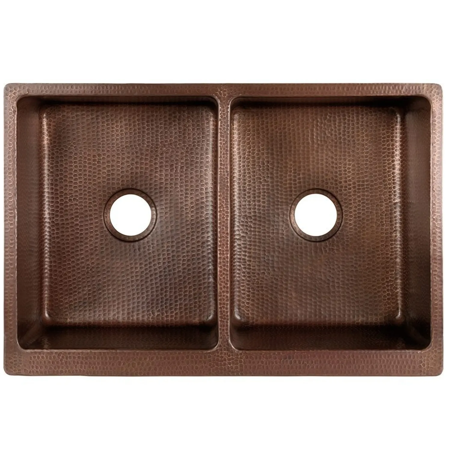 Outlet 33" Antique Hammered Copper Kitchen Apron 50/50 Double Basin Sink Double Bowl Sinks|Apron Front / Farmhouse Sinks