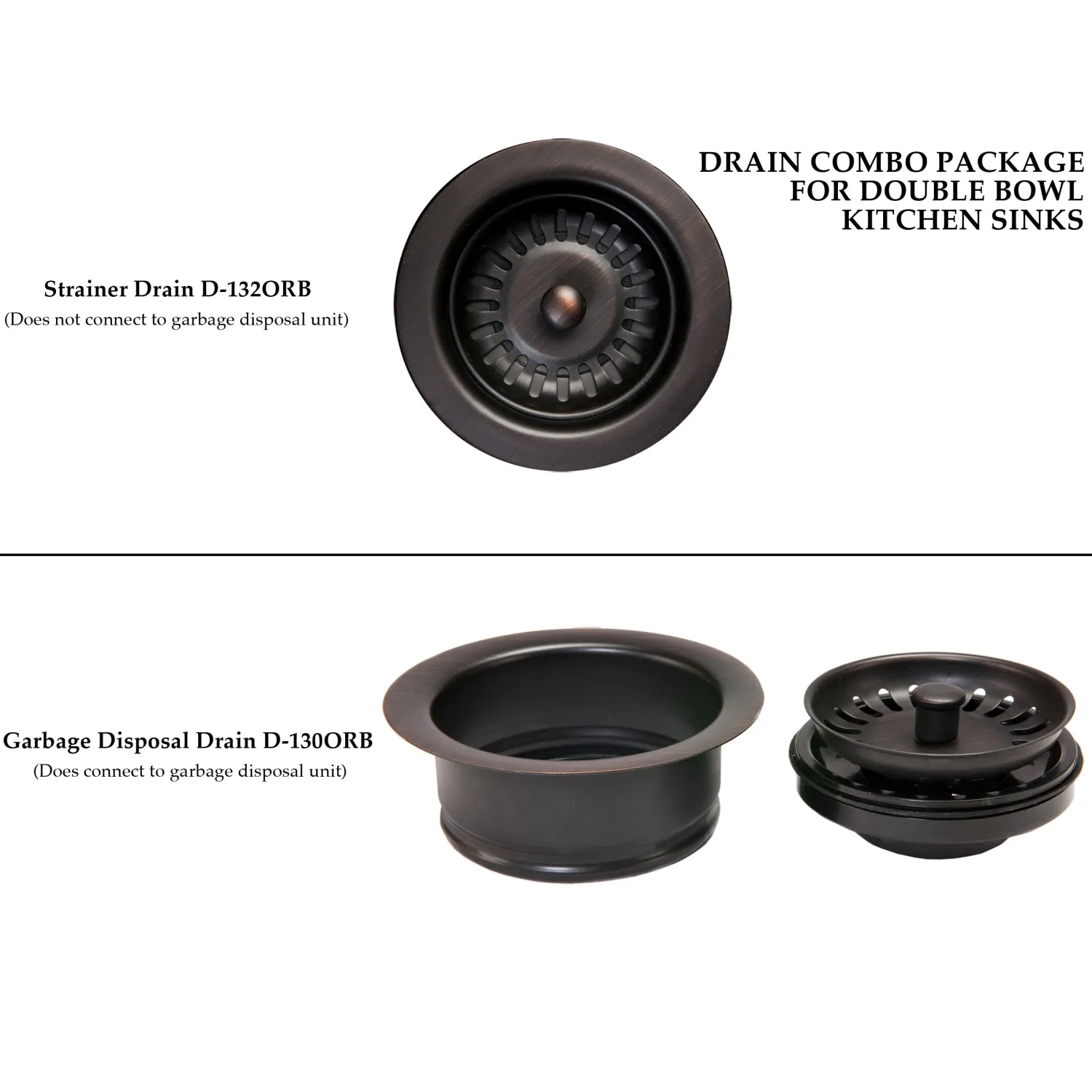 Clearance Drain Combination Package for Double Bowl Kitchen Sinks - Oil Rubbed Bronze Sink Drains, Disposer Flanges & Air Gaps|Garbage Disposals & Parts