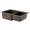Sale 33" Hammered Copper Kitchen 60/40 Double Basin Sink Double Bowl Sinks|Undermount Sinks