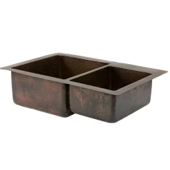 Sale 33" Hammered Copper Kitchen 60/40 Double Basin Sink Double Bowl Sinks|Undermount Sinks