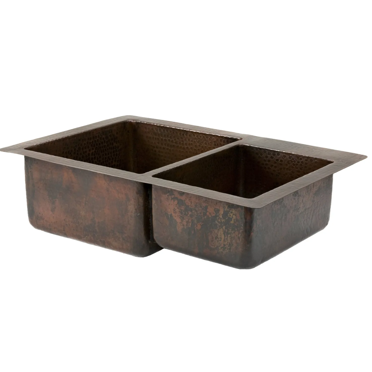 Sale 33" Hammered Copper Kitchen 60/40 Double Basin Sink Double Bowl Sinks|Undermount Sinks