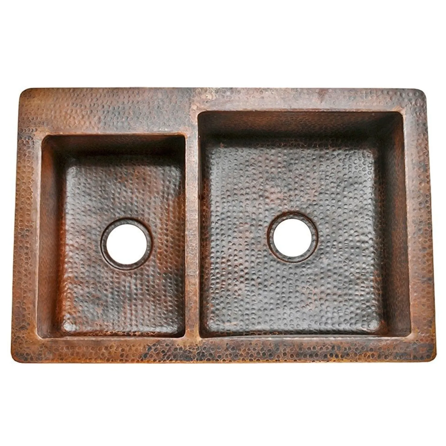 Hot 33" Hammered Copper Kitchen 40/60 Double Basin Sink Double Bowl Sinks|Undermount Sinks
