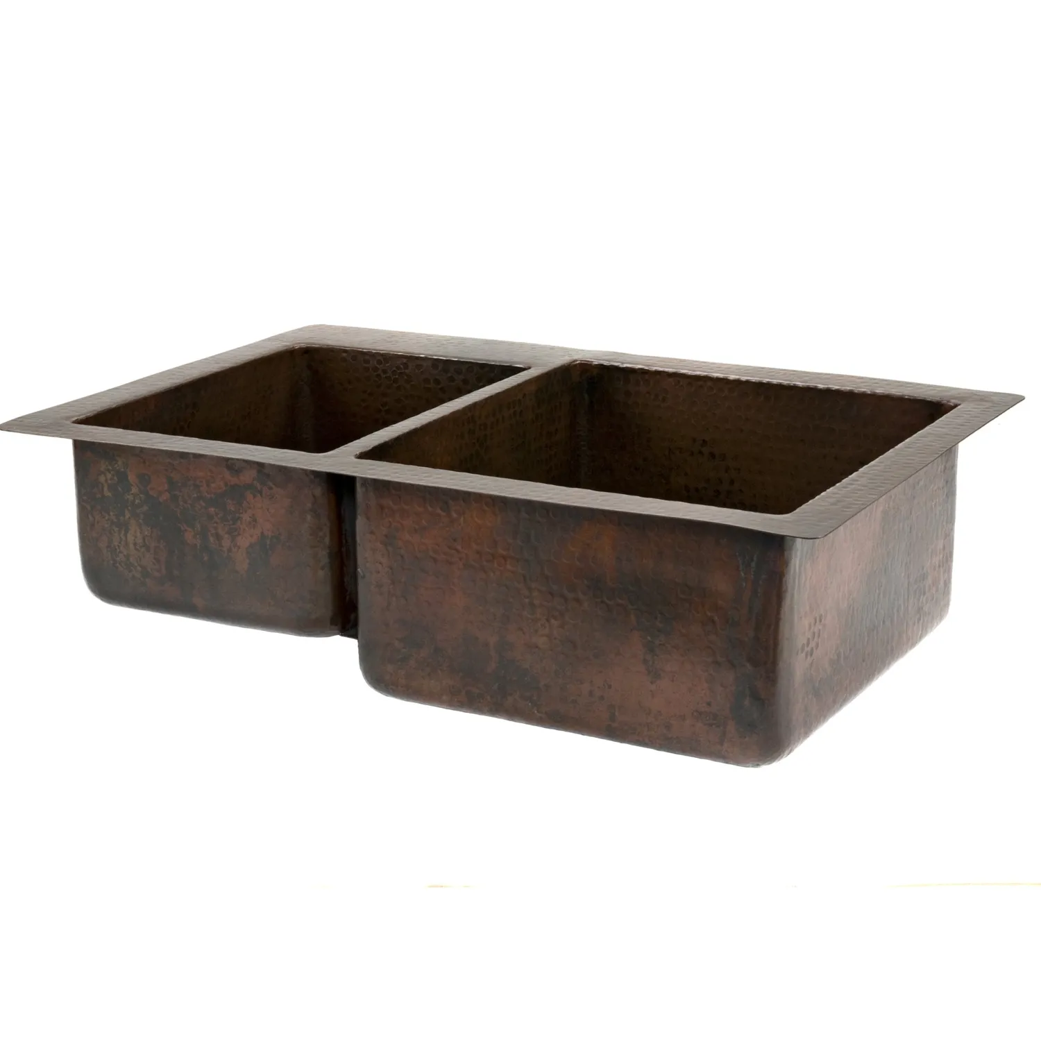 Hot 33" Hammered Copper Kitchen 40/60 Double Basin Sink Double Bowl Sinks|Undermount Sinks